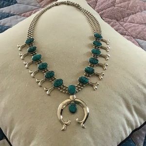 Turquoise and silver squash blossom necklace